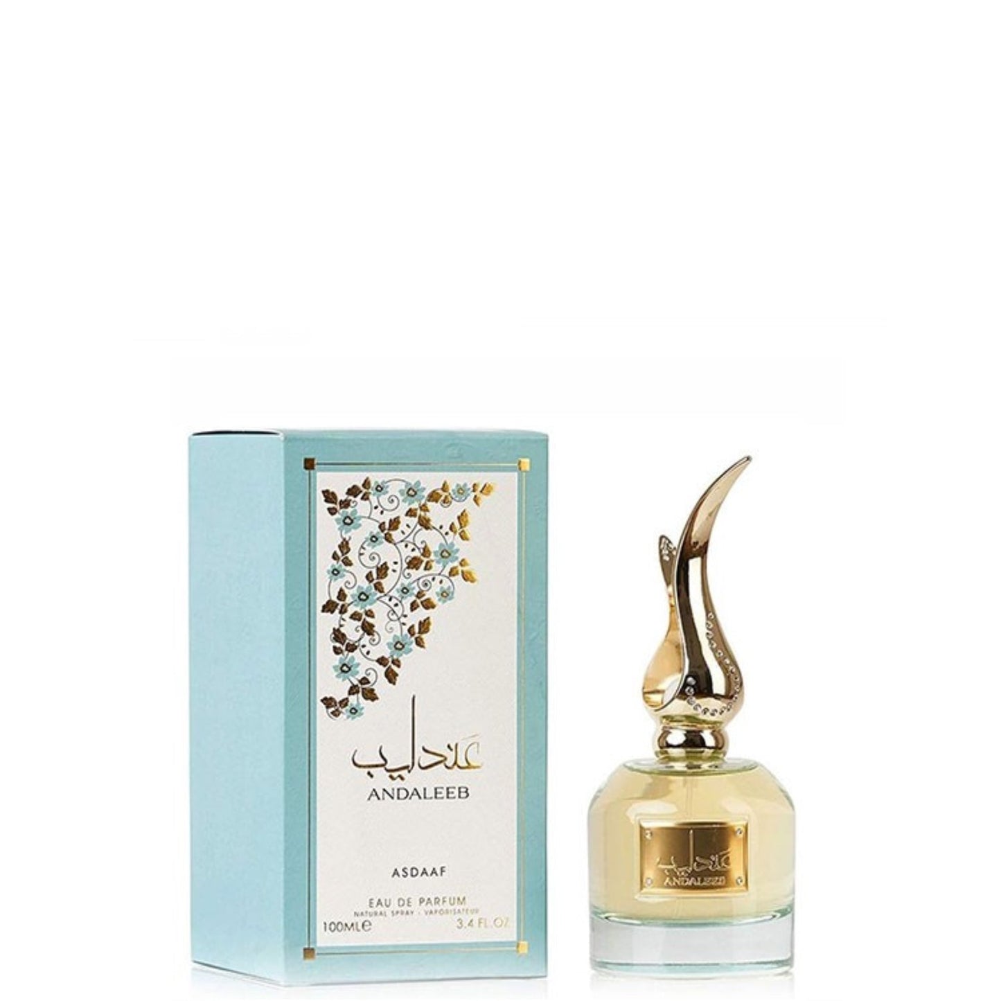 PERFUMES ÁRABES Al Andaleeb de Asdaaf es una fragancia de la familia olfativa Chipre Floral para Hombres y Mujeres. Las Notas de Salida son naranja, mandarina y bergamota; las Notas de Corazón son jazmín y rosa; las Notas de Fondo son pachulí, sándalo y vetiver.