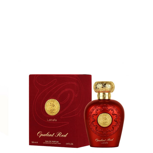 PERFUMES ÁRABES Opulent Red  es una fragancia de la familia olfativa Floral Frutal para Hombres y Mujeres. Las Notas de Salida son naranja sanguina, pera, pimienta rosa y cardamomo; las Notas de Corazón son jazmín, nardos, palo de rosa de Brasil, coñac y heliotropo; las Notas de Fondo son madera de oud, vainilla, ámbar, haba tonka, sándalo, pachulí y cachemira.